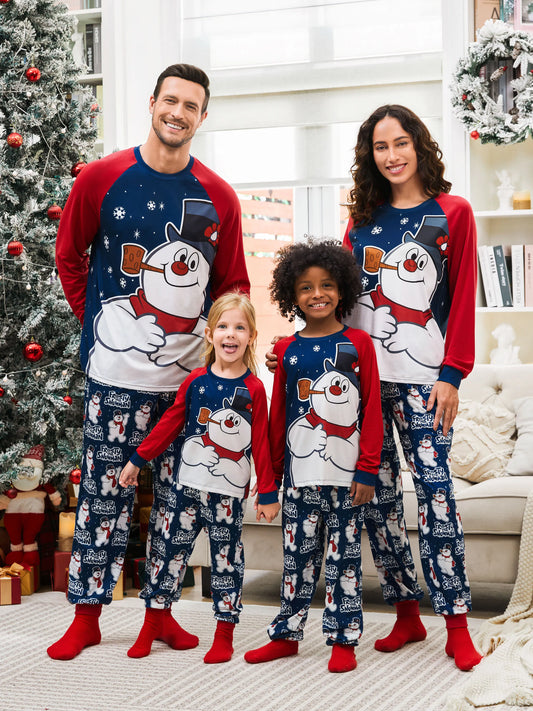 Conjuntos de Pijamas em Blocos de Cores para a Família "Frosty The Snowman" com Meias de Natal