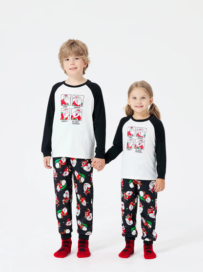Christmas Matching Family Pajamas Set Christmas Santa Print Black and White PJS with Christmas Socks Black