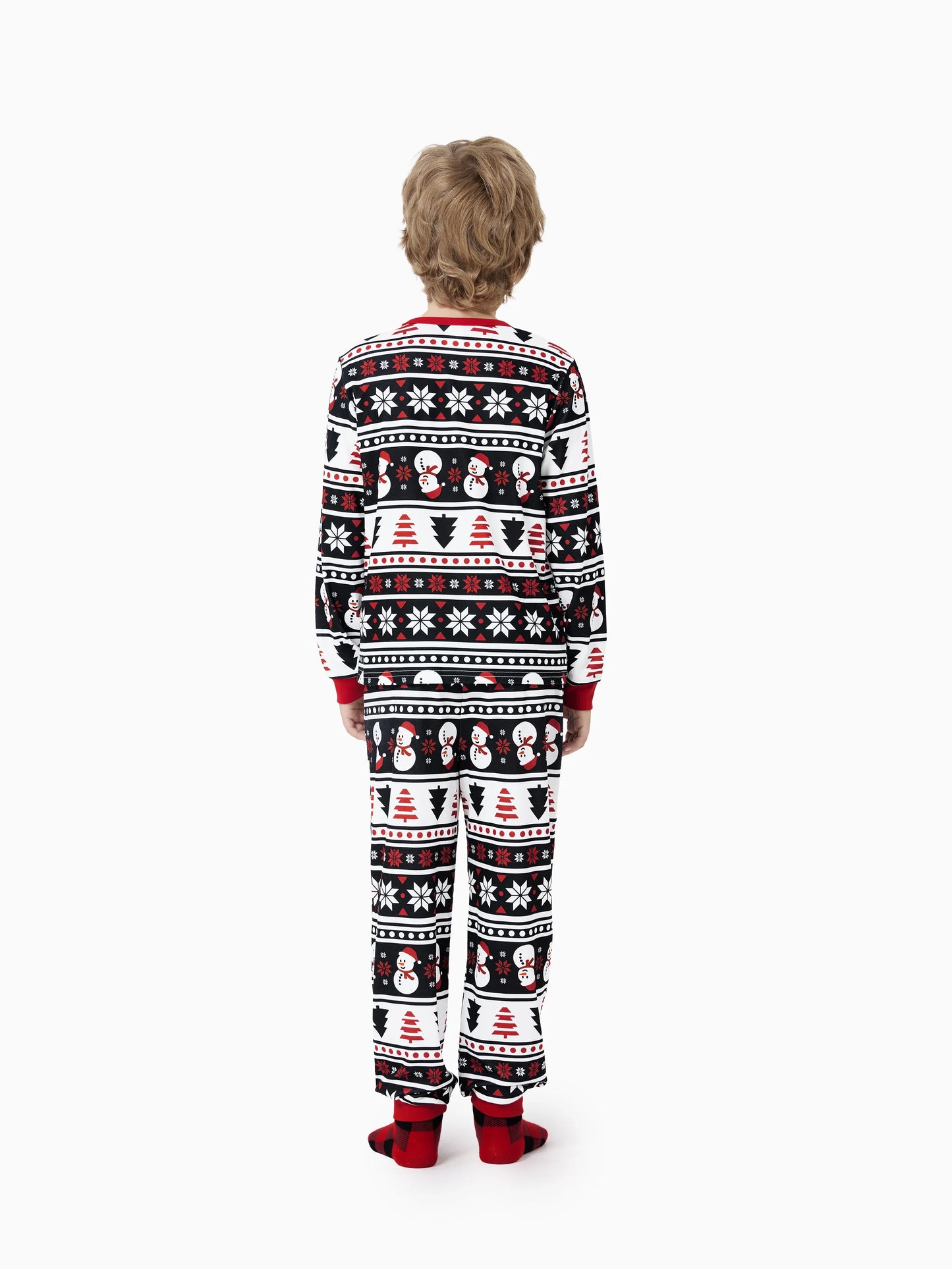 Christmas Matching Family Pajamas Set Snowman and Christmas Tree Print Black PJS with Christmas Socks Black