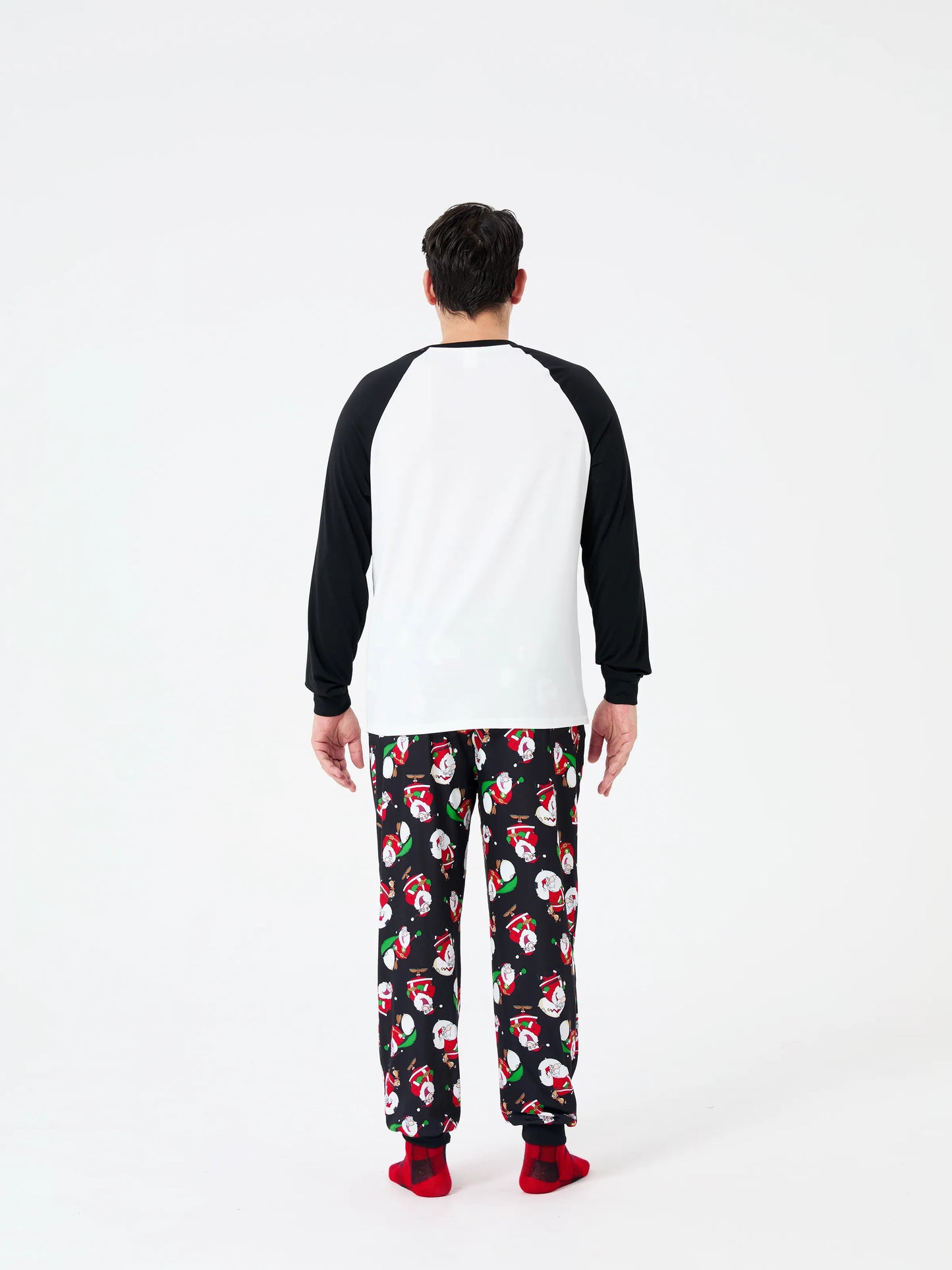 Christmas Matching Family Pajamas Set Christmas Santa Print Black and White PJS with Christmas Socks Black