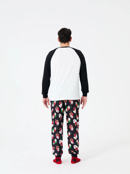 Christmas Matching Family Pajamas Set Christmas Santa Print Black and White PJS with Christmas Socks Black