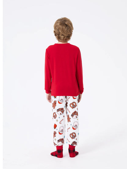 Christmas Matching Family Pajamas Set Glow in the Dark Gingerbread and Santa PJS with Christmas Socks Red