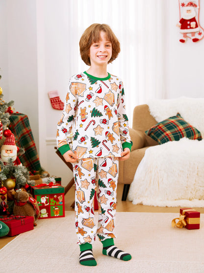 Gingerbread House Pajamas Matching Family Green Christmas PJs Sets with Christmas Socks Multi-color