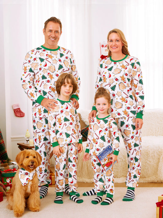 Gingerbread House Pajamas Matching Family Green Christmas PJs Sets with Christmas Socks Multi-color