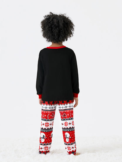 Christmas Family Pajamas Set Snowman Print Long-sleeve PJS with Christmas Socks Black