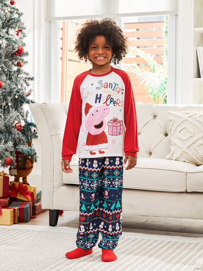 Conjunto de Pijamas Correspondentes da Família Peppa Pig com Impressão de Natal e Meias de Natal em Cor Block