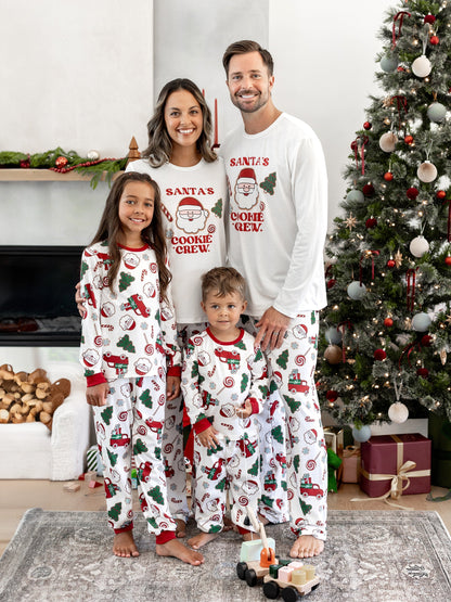 Christmas Matching Family Pajamas Set Santa Claus and Christmas Tree Print White PJS with Christmas Socks White
