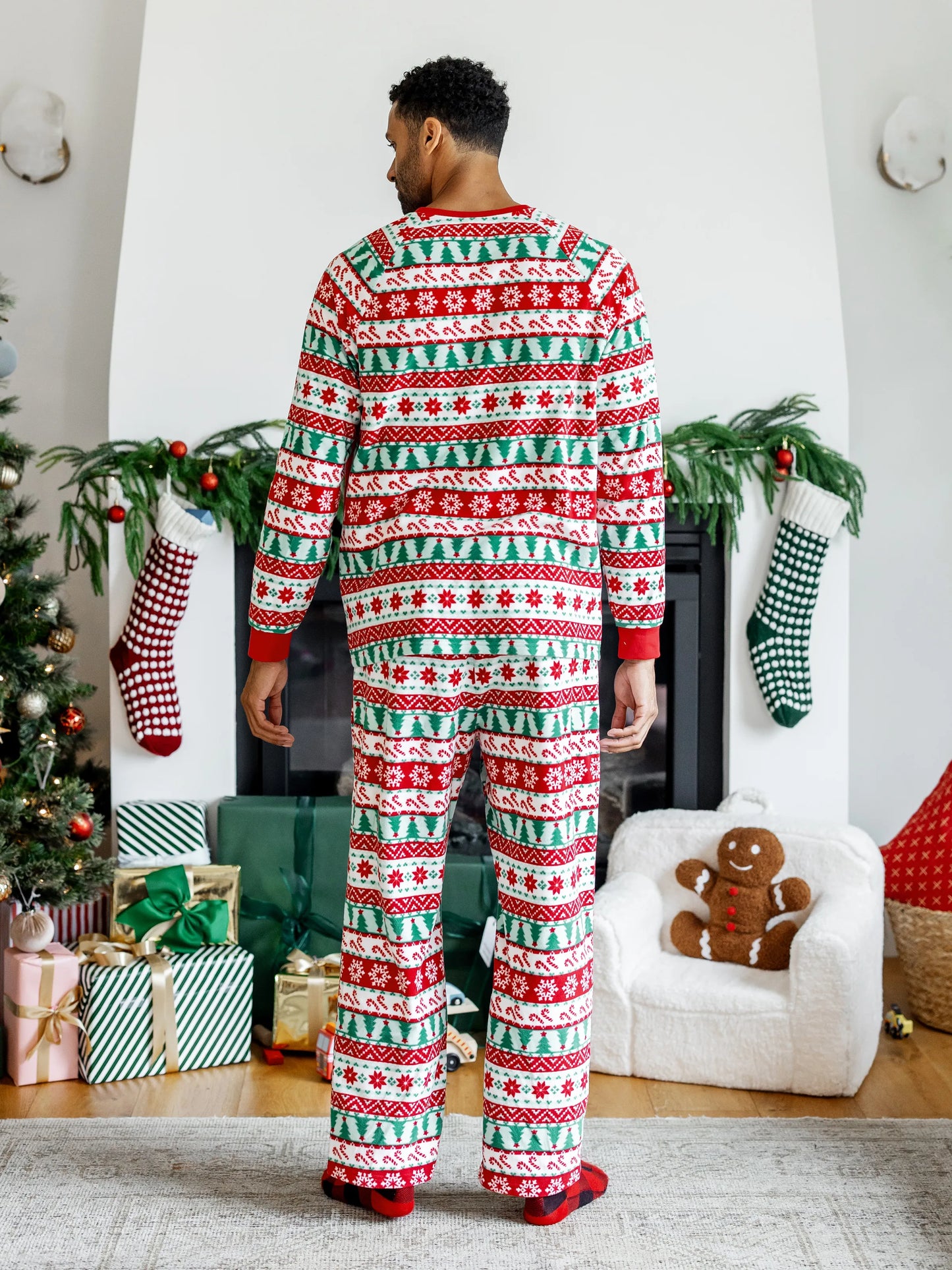 Conjunto de Pijamas Polar em Fleece com Padrão Fair Isle para a Família - Frosty, o Boneco de Neve - Natal - Vermelho