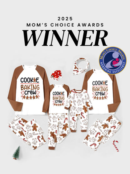 Conjunto de Pijamas de Manga Longa para a Família com Letras e Impressão de Homem de Gengibre, em Cor Caqui, Inclui Meias de Natal.