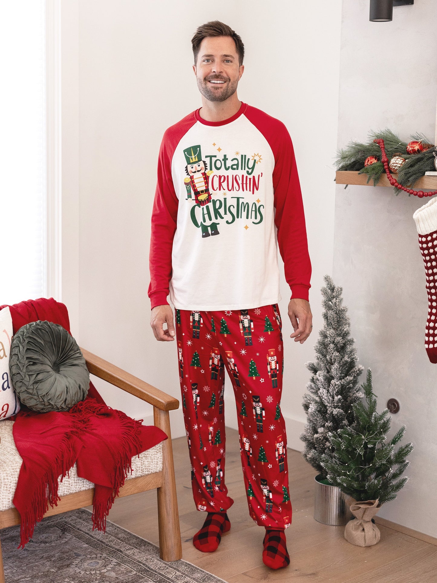 Christmas Matching Family Pajamas Set Nutcracker Print PJS with Christmas Socks Red