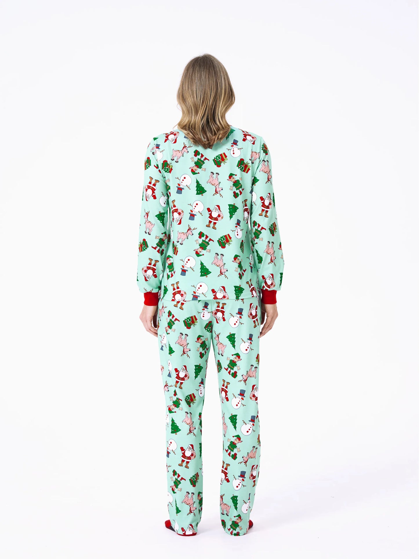Christmas Matching Family Pajamas Set Reindeer Christmas-themed Print PJS with Christmas Socks Pale Green