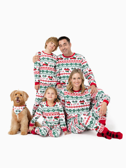Christmas Matching Family Pajamas Set Snowflake and Car Print PJS with Christmas Socks Red