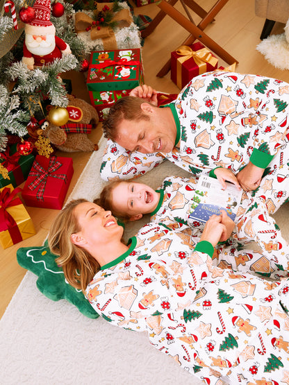 Gingerbread House Pajamas Matching Family Green Christmas PJs Sets with Christmas Socks Multi-color