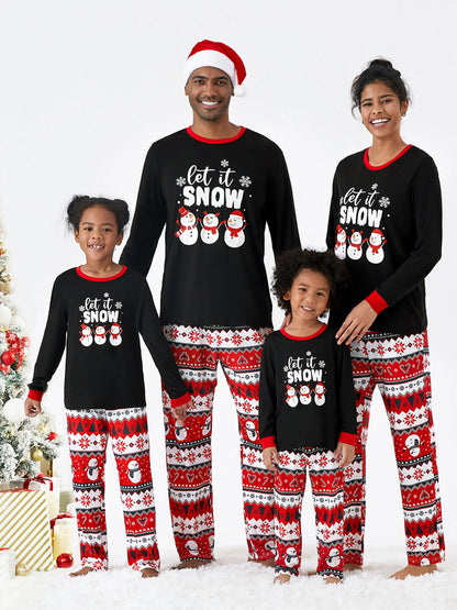 Christmas Family Pajamas Set Snowman Print Long-sleeve PJS with Christmas Socks Black