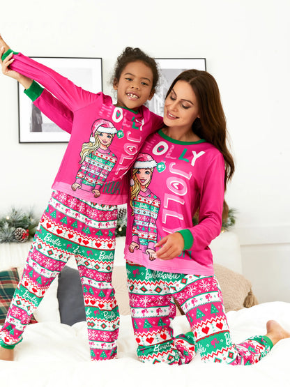 Barbie Mommy and Me Christmas Long-sleeve Graphic Print Pajamas Sets with Christmas Socks