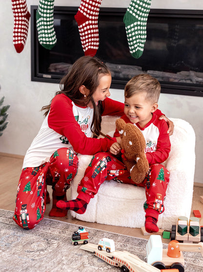 Christmas Matching Family Pajamas Set Nutcracker Print PJS with Christmas Socks Red