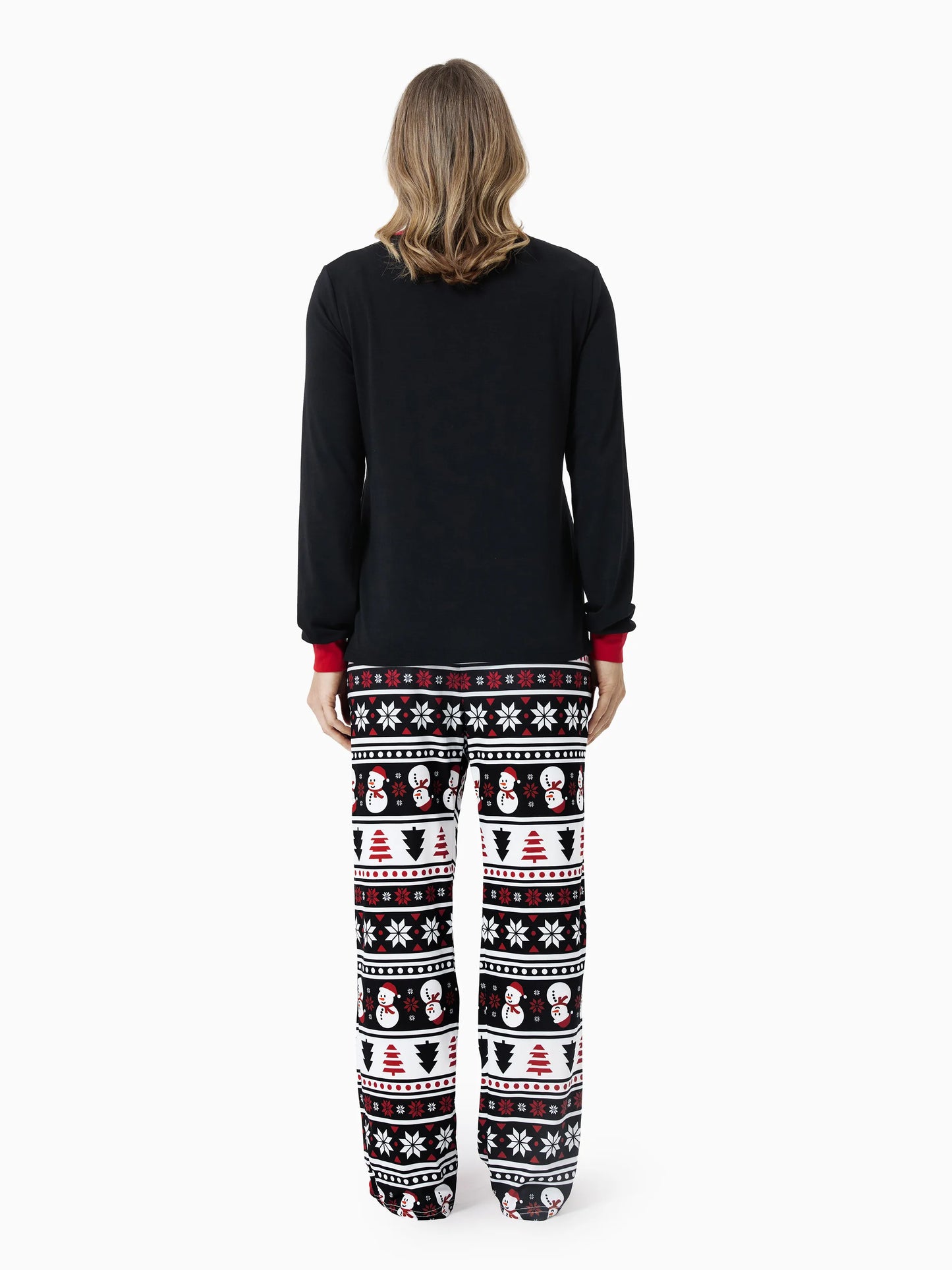 Christmas Matching Family Pajamas Set Snowman and Christmas Tree Print Black PJS with Christmas Socks Black