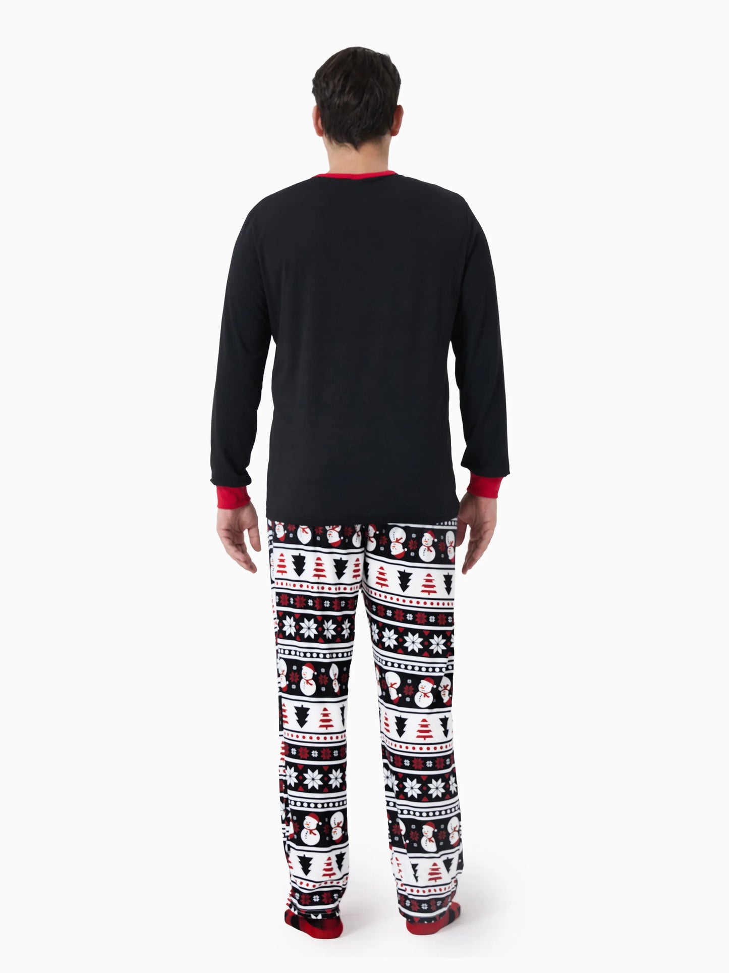 Christmas Matching Family Pajamas Set Snowman and Christmas Tree Print Black PJS with Christmas Socks Black