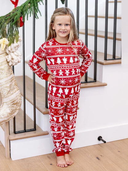 Christmas Matching Family Pajamas Set Gingerbread and Christmas Tree Print Red PJS with Christmas Socks Red