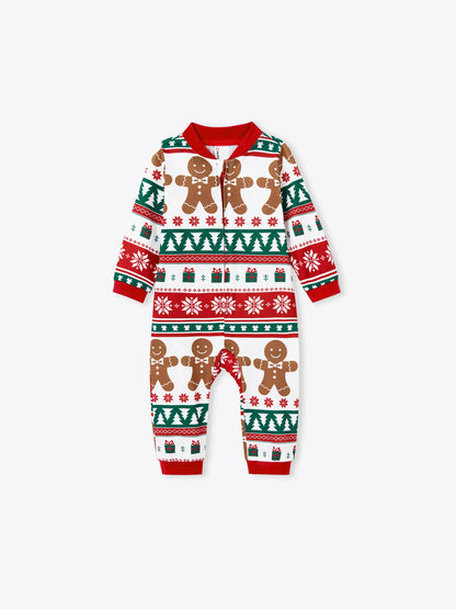 Christmas Matching Family Pajamas Set Gingerbread Christmas-theme Plaid Print PJS with Christmas Socks Red