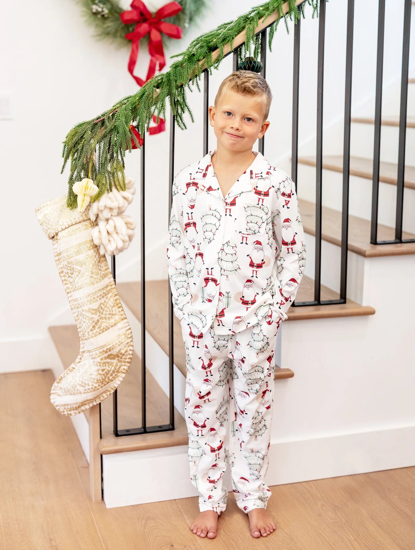 Christmas Matching Family Pajamas Set Gnome Print White PJS with Christmas Socks White