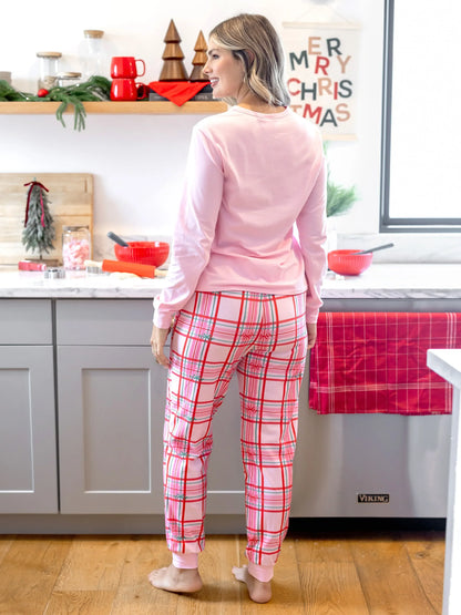 Conjunto de Pijamas Ajustados em Algodão Orgânico Rosa Barbie Christmas Mommy