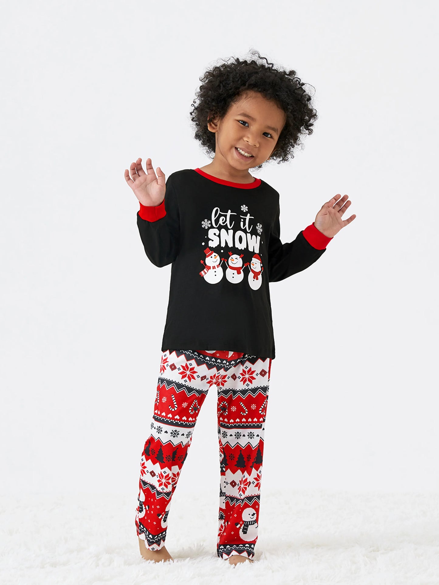 Christmas Family Pajamas Set Snowman Print Long-sleeve PJS with Christmas Socks Black