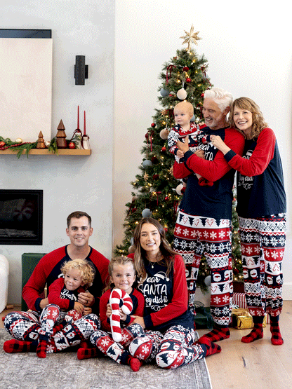 Christmas Matching Family Pajamas Set Glow In The Dark Santa Claus Print PJS with Christmas Socks Deep Blue