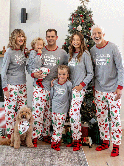 Christmas Matching Family Pajamas Set Glow In The Dark Santa Claus Christmas-themed Print PJS with Christmas Socks Color block