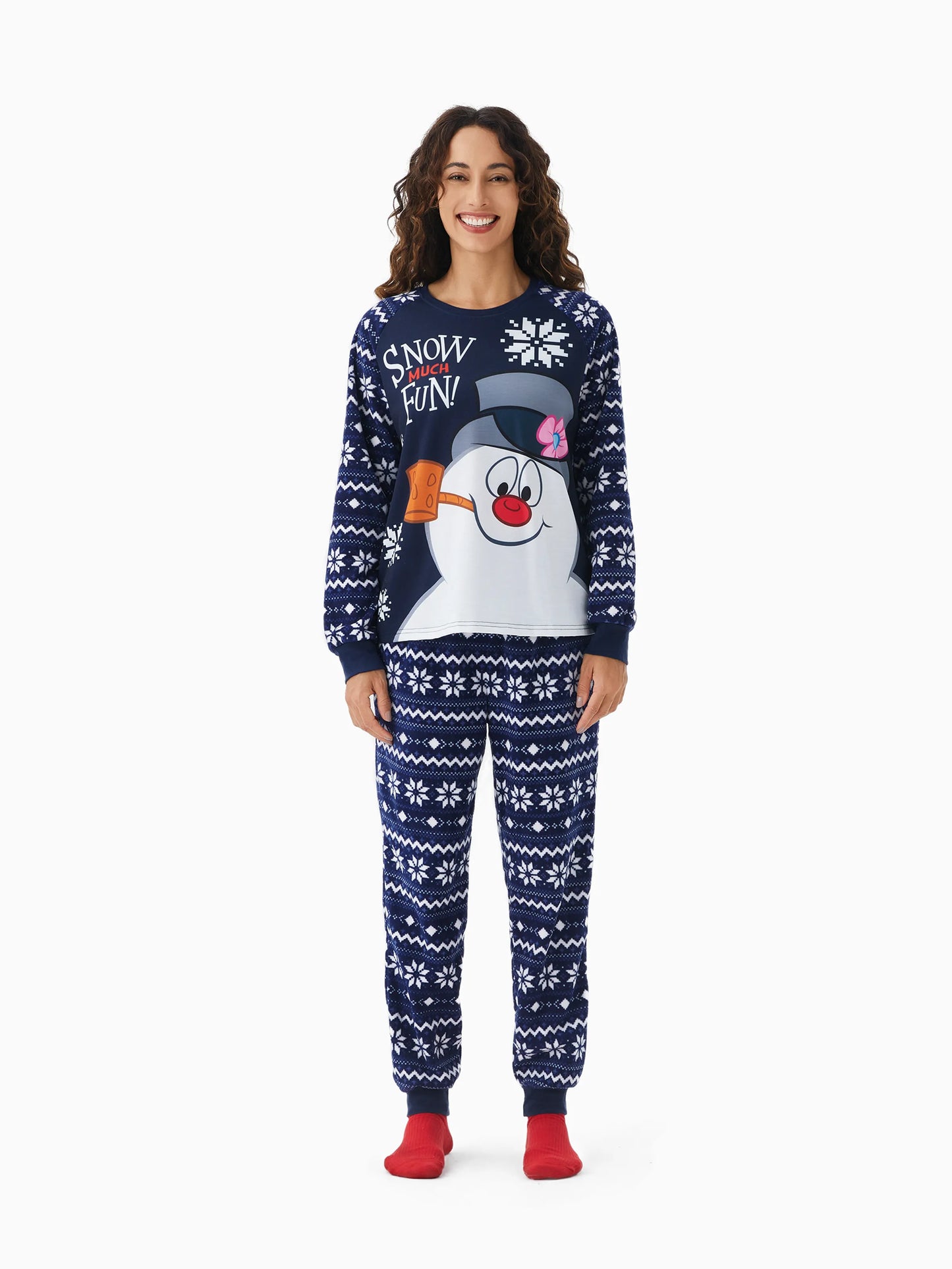 Conjunto de Pijamas de Natal em Fleece “Frosty The Snowman” com Estampa de Flocos de Neve e Meias de Natal