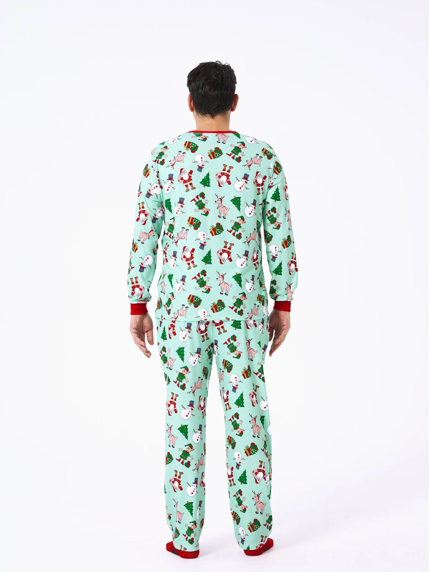 Christmas Matching Family Pajamas Set Reindeer Christmas-themed Print PJS with Christmas Socks Pale Green