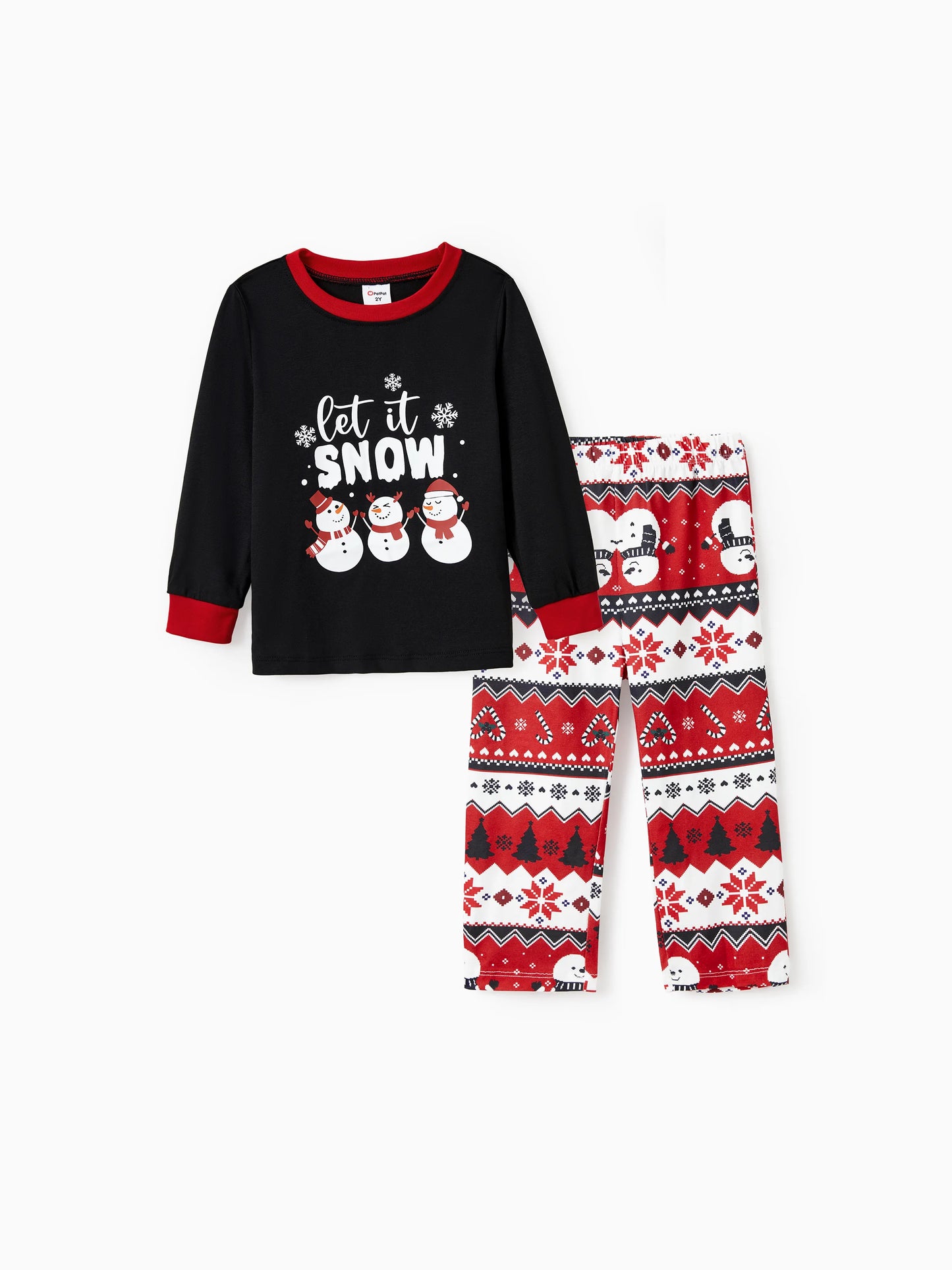 Christmas Family Pajamas Set Snowman Print Long-sleeve PJS with Christmas Socks Black