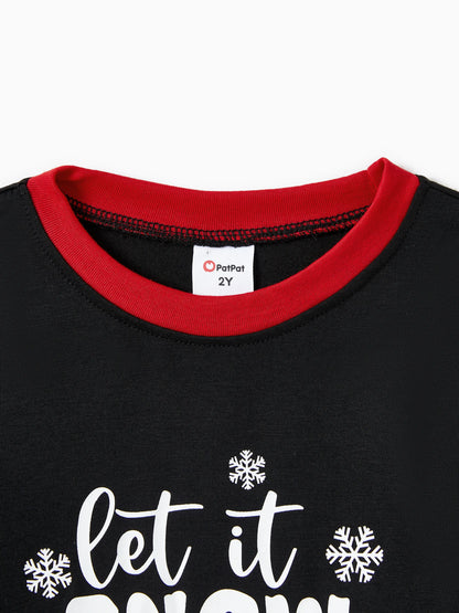 Christmas Family Pajamas Set Snowman Print Long-sleeve PJS with Christmas Socks Black