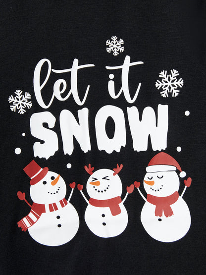 Christmas Family Pajamas Set Snowman Print Long-sleeve PJS with Christmas Socks Black