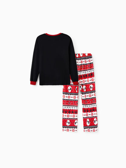 Christmas Family Pajamas Set Snowman Print Long-sleeve PJS with Christmas Socks Black
