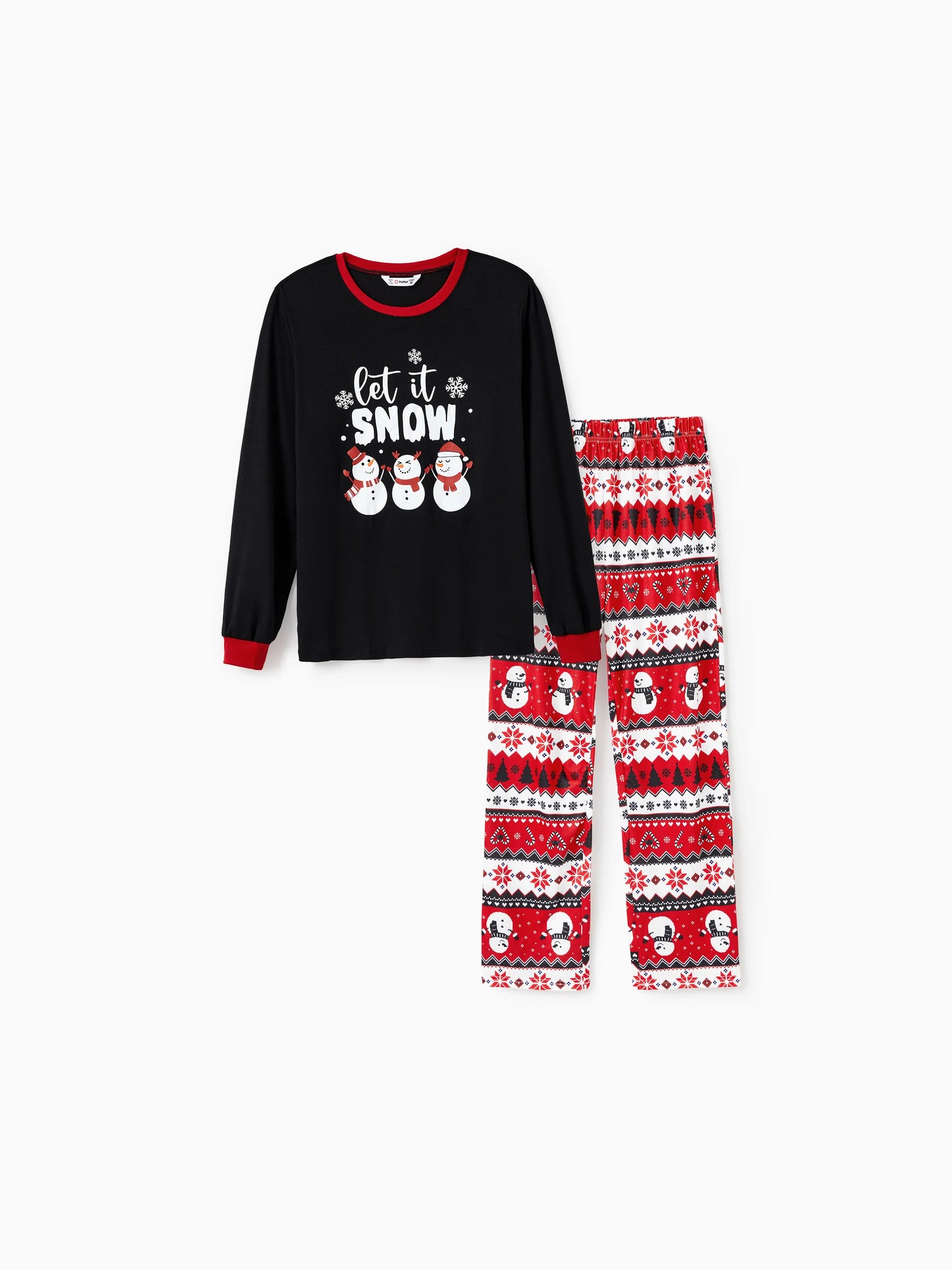 Christmas Family Pajamas Set Snowman Print Long-sleeve PJS with Christmas Socks Black