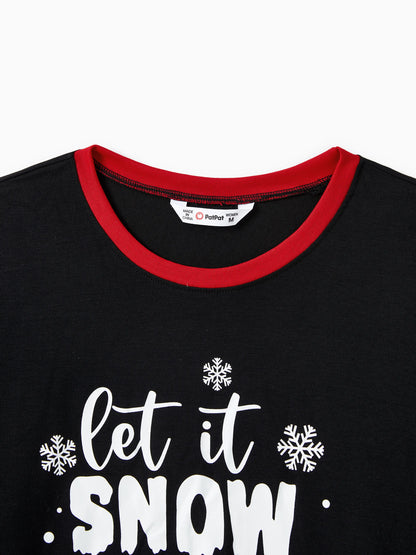 Christmas Family Pajamas Set Snowman Print Long-sleeve PJS with Christmas Socks Black