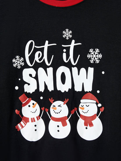 Christmas Family Pajamas Set Snowman Print Long-sleeve PJS with Christmas Socks Black
