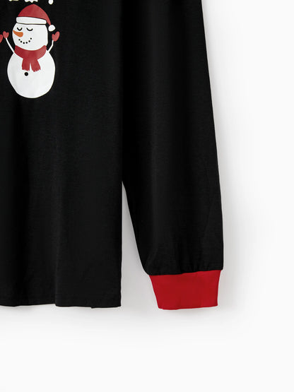 Christmas Family Pajamas Set Snowman Print Long-sleeve PJS with Christmas Socks Black