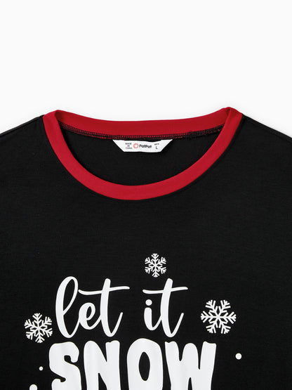 Christmas Family Pajamas Set Snowman Print Long-sleeve PJS with Christmas Socks Black