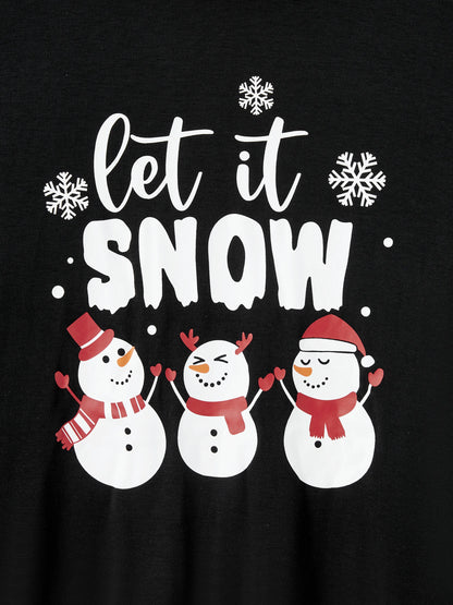Christmas Family Pajamas Set Snowman Print Long-sleeve PJS with Christmas Socks Black