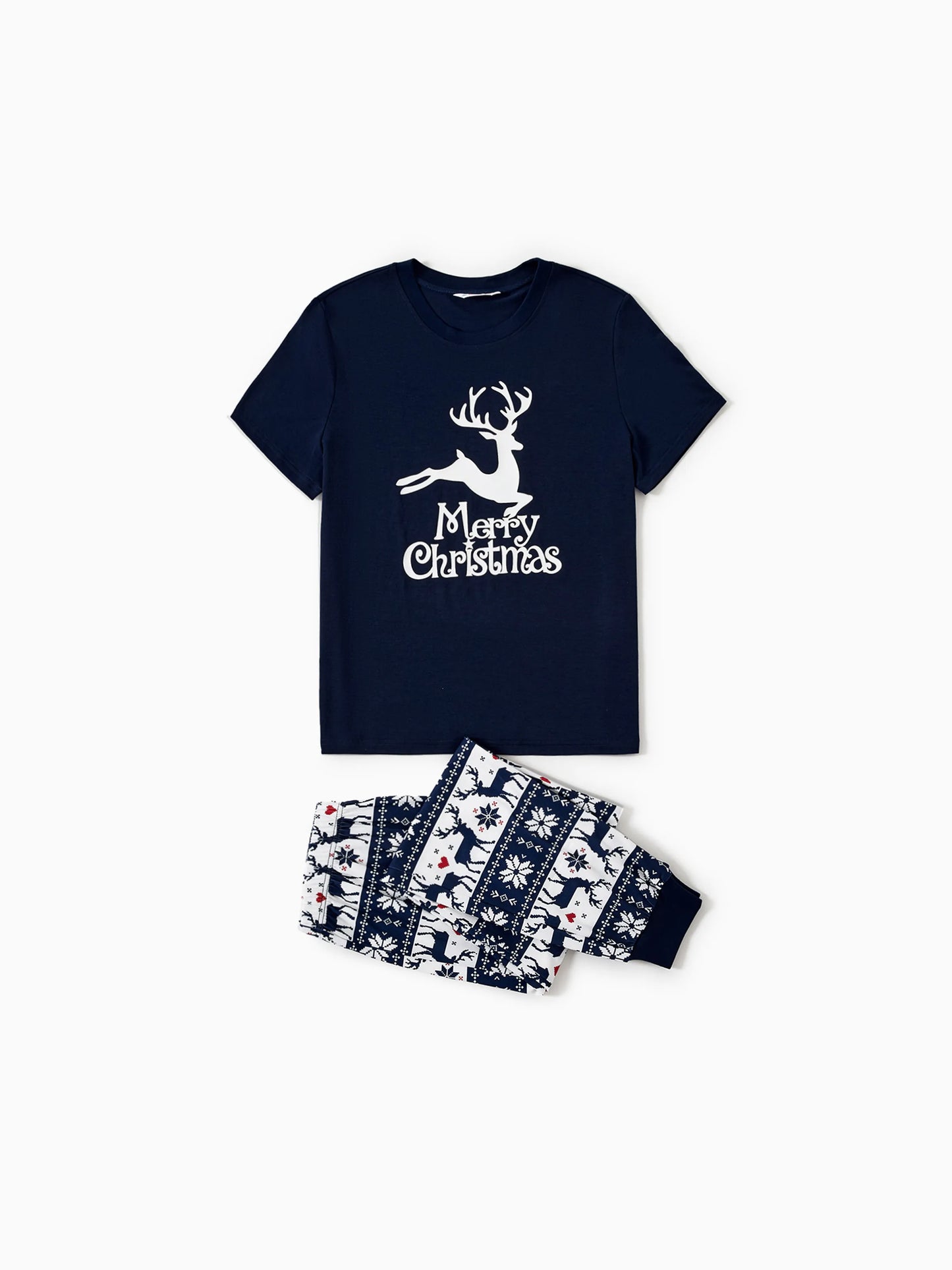 Christmas Reindeer Print Glow in the Dark Family Matching Pajamas Sets with Christmas Socks Deep Blue