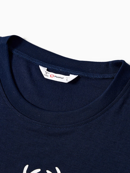 Christmas Reindeer Print Glow in the Dark Family Matching Pajamas Sets with Christmas Socks Deep Blue