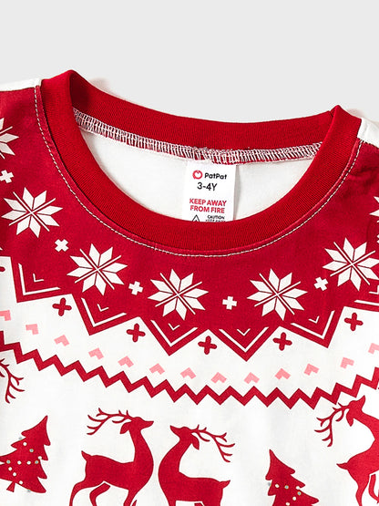 Christmas Reindeer and Snowflake Print Family Matching Pajamas Sets with Christmas Socks Red