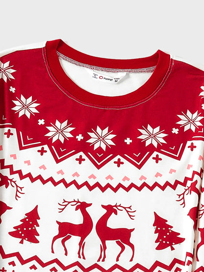 Christmas Reindeer and Snowflake Print Family Matching Pajamas Sets with Christmas Socks Red