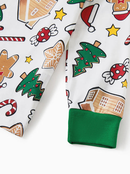 Gingerbread House Pajamas Matching Family Green Christmas PJs Sets with Christmas Socks Multi-color