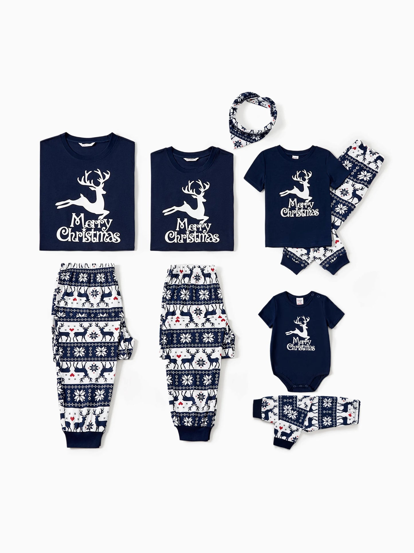 Christmas Reindeer Print Glow in the Dark Family Matching Pajamas Sets with Christmas Socks Deep Blue