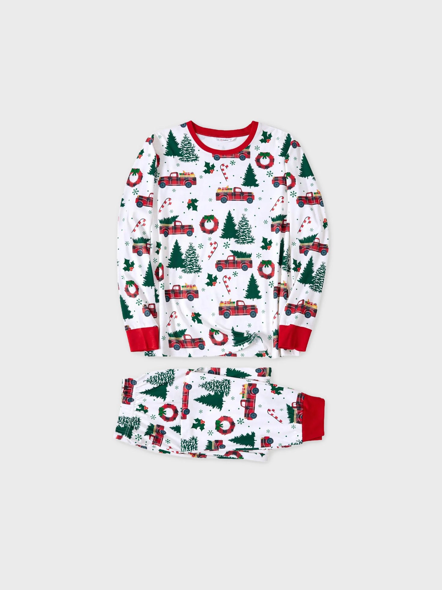Conjunto de Pijamas de Manga Longa com Estampado de Árvores de Natal e Carros, Coordenados para a Família, com Meias de Natal em Várias Cores