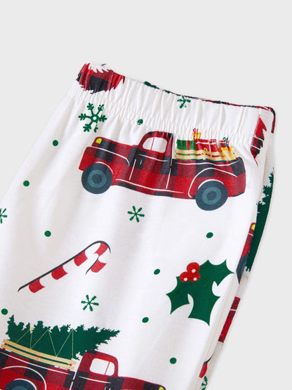 Conjunto de Pijamas de Manga Longa com Estampado de Árvores de Natal e Carros, Coordenados para a Família, com Meias de Natal em Várias Cores