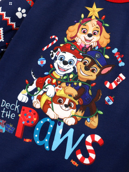 Conjuntos de Pijamas de Manga Longa com Estampado Integral da PAW Patrol para toda a família, acompanhados de Meias de Natal.